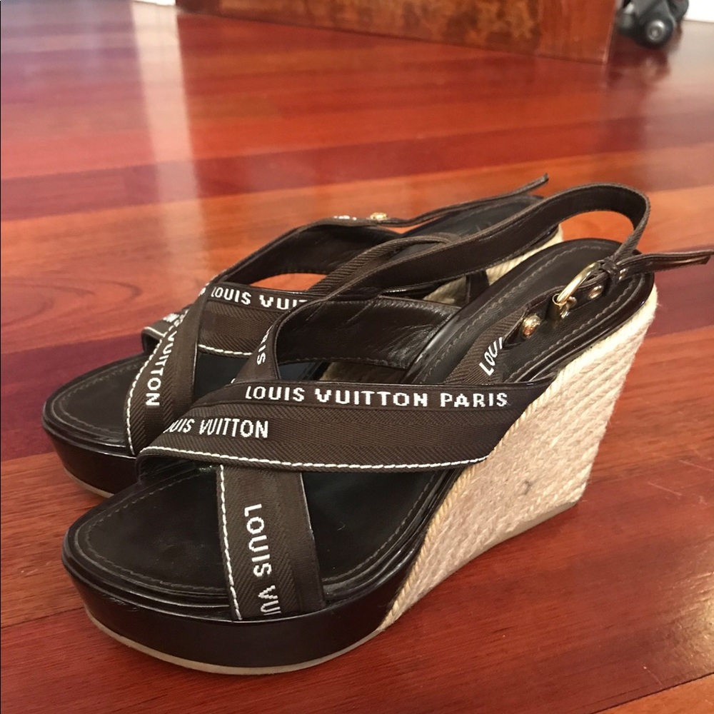 Brown Wedge Sandals by Louis Vuitton.